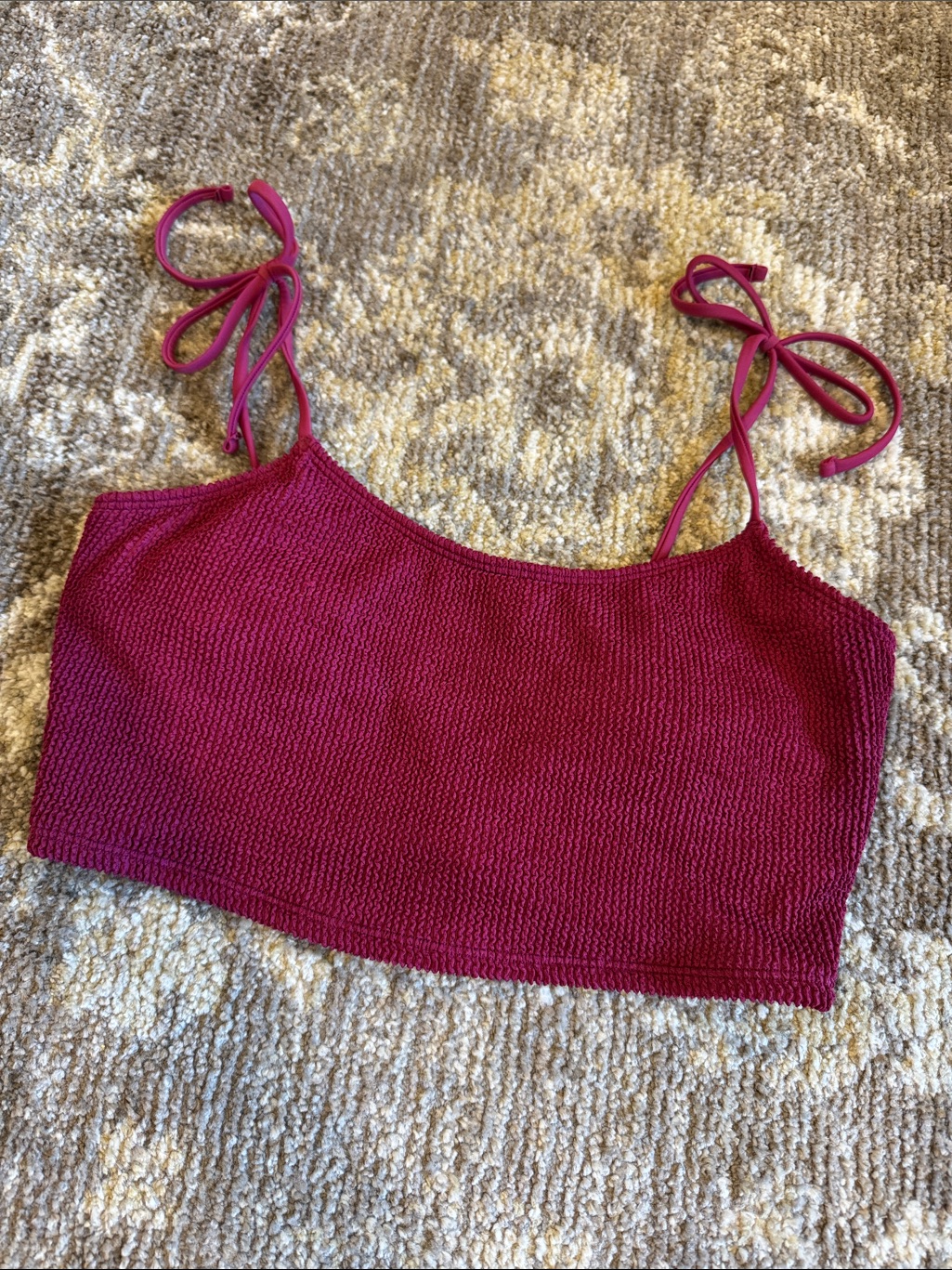 Tie-Strap Ribbed Swim Top - Magenta